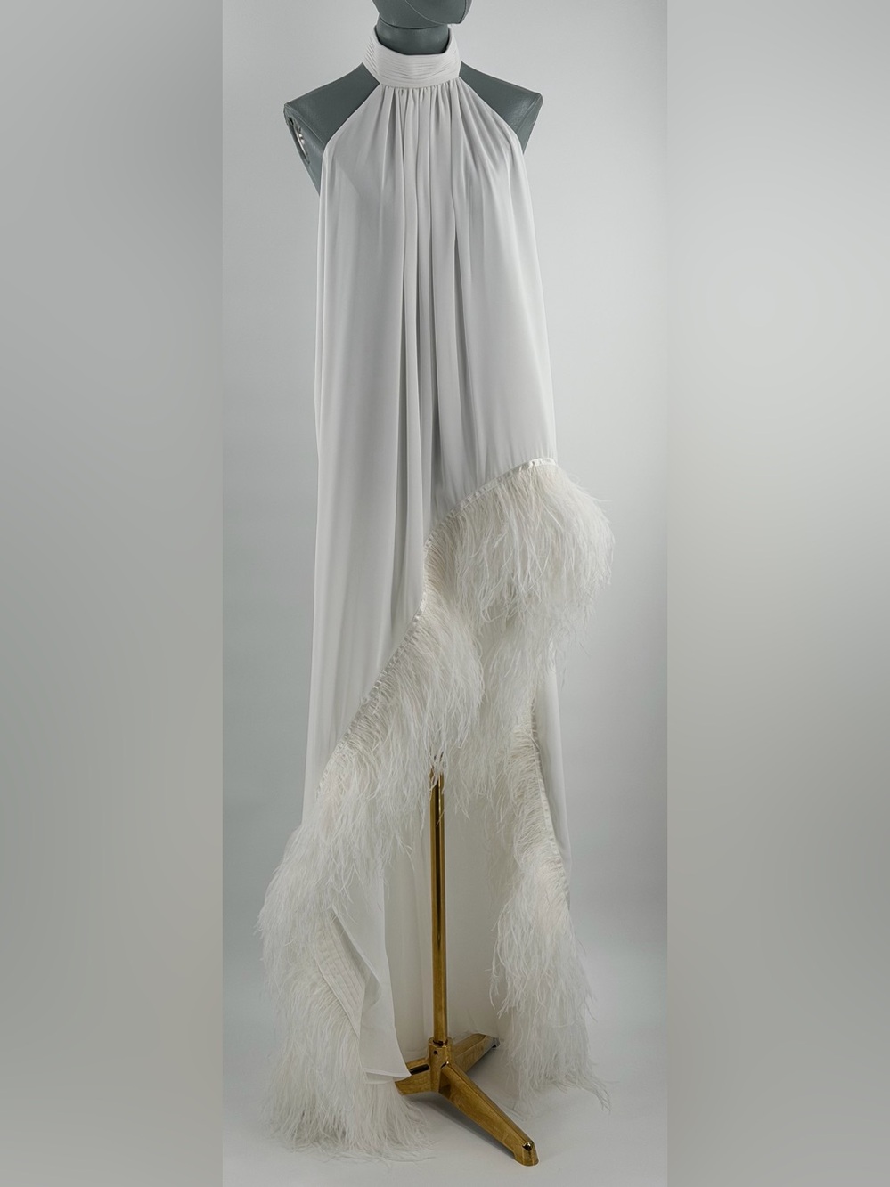 🆕 BRONX & BANCO 🧿 NWOT Madeline Halterneck Feathered Gown, White - Sz XS US 2 - Picture 11 of 14
